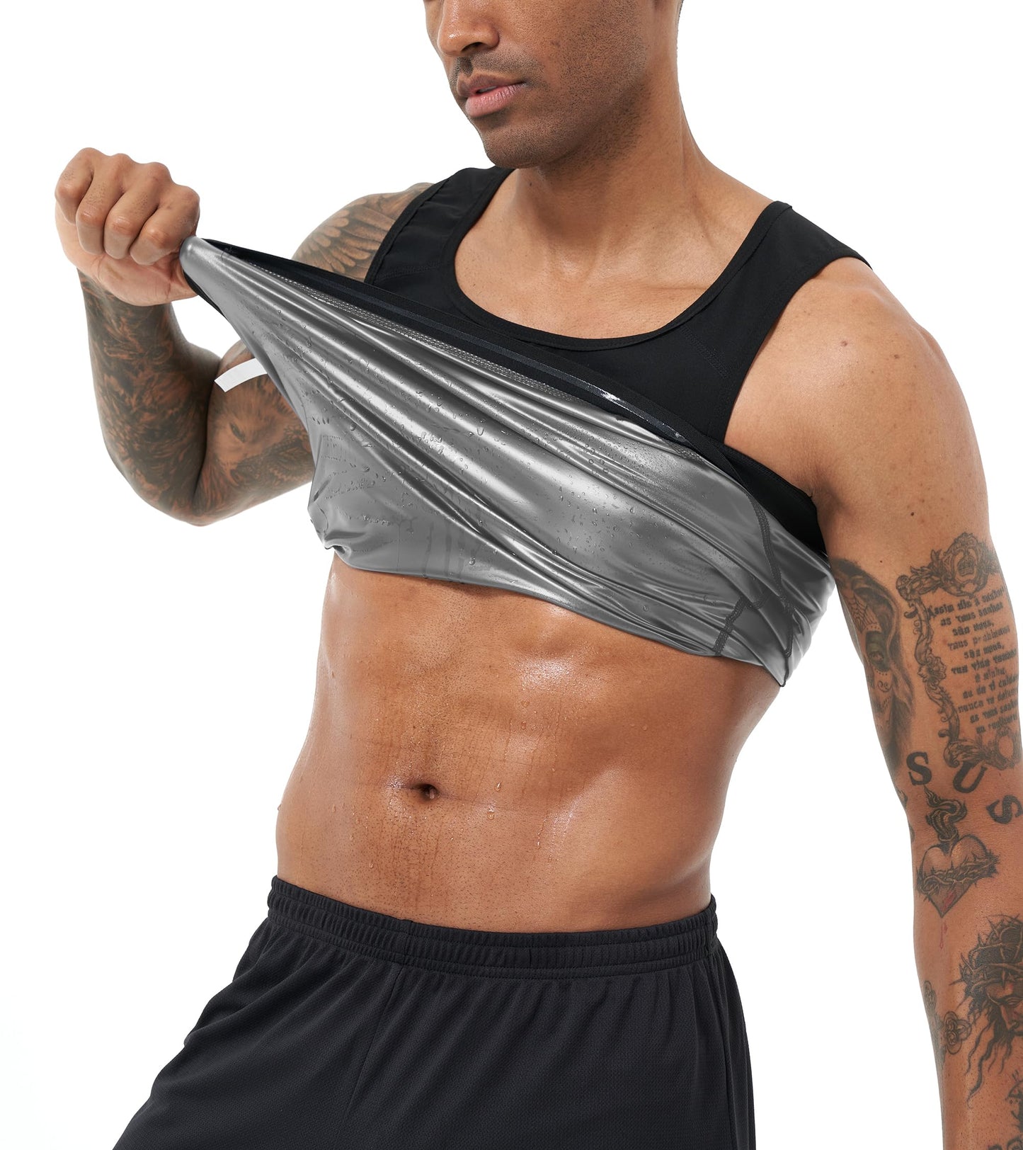 BODYSUNER Sauna Sweat Vest Workout Tank Top Waist Trainer for Men Compression Workout Enhancing Vest (Sliver, 2XL3XL)