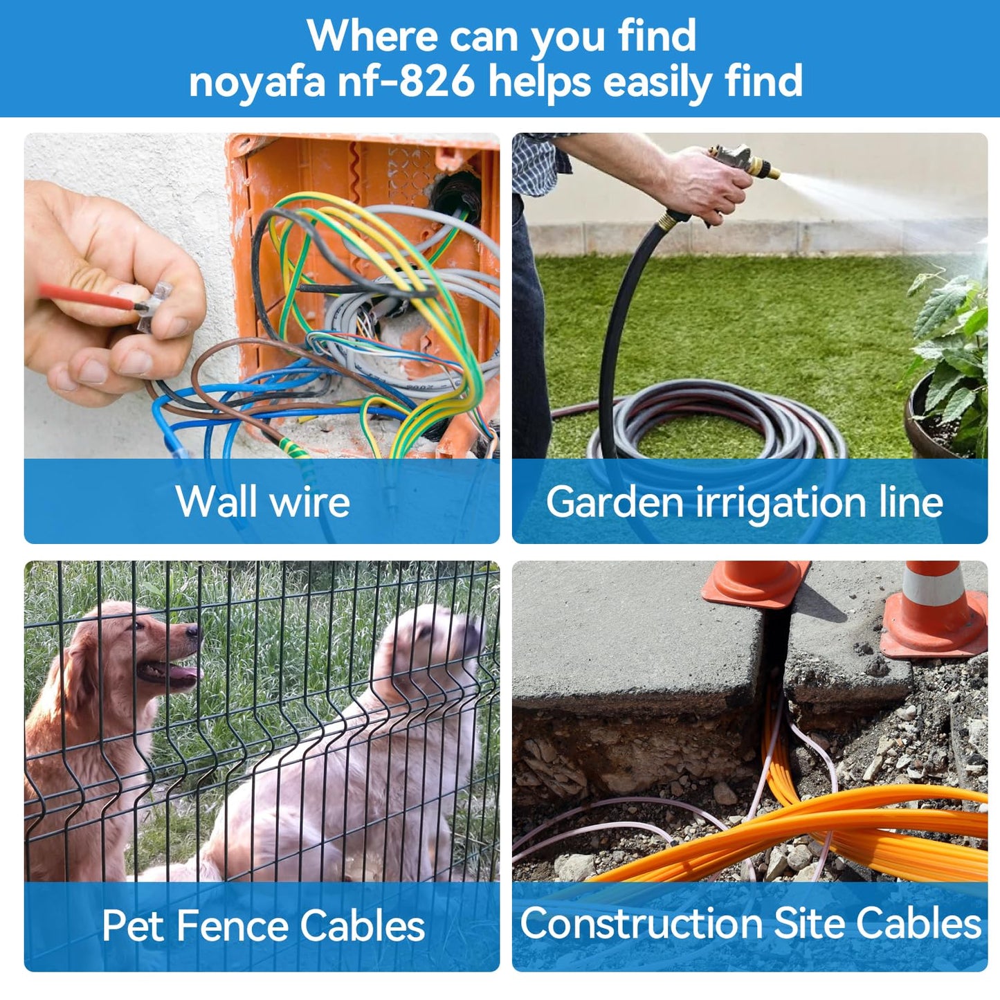 NOYAFA NF-826 Underground Cable Locator Wire Tracker, for Dog Fence Cables Irrigation, Wall and Underground Pipeline Wire Detector, Advanced Circuit Breaker Finder for Wall and Underground Cables