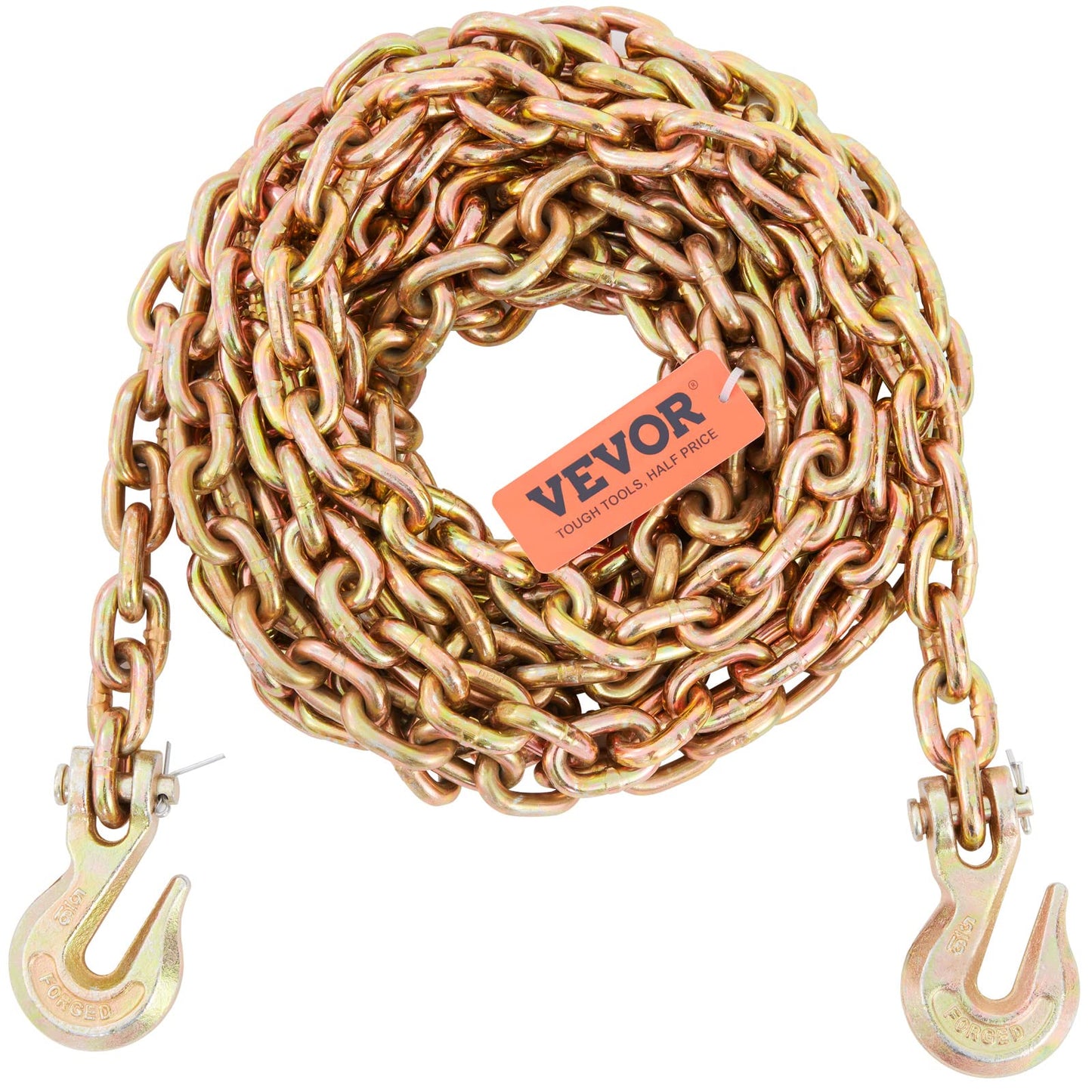 VEVOR Transport Binder Chain, 5/16''x20' Tow Chain with Grab Hooks, 4900lbs Safe Working Load, G80 Heavy Duty Chain, Logging Chain for Transporting Towing, Tie Down Binding Equipment