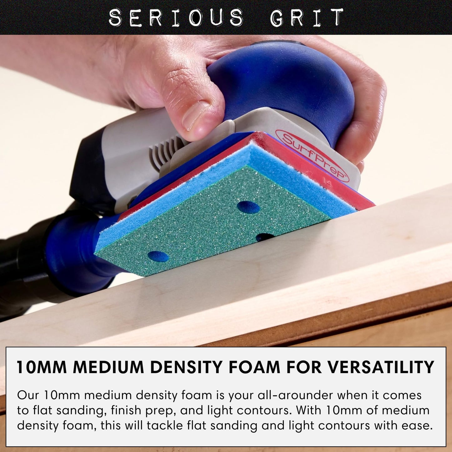Serious Grit - 3" x 4" Foam Sanding Pads - P450-600 Finish Grit - 10mm Medium Density Foam - Hook & Loop Backing - Fits SurfPrep, Uneeda Ekasand & Mirka 3x4 Sanders – Made in USA – 10 Pack