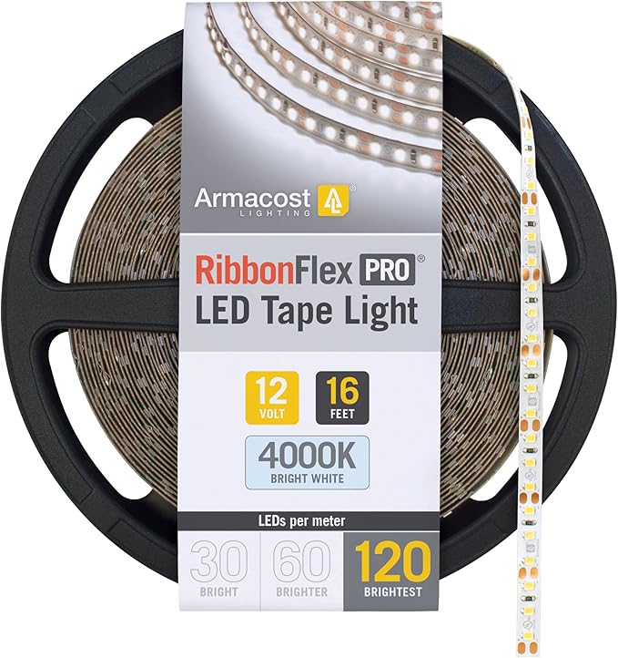Armacost Lighting RibbonFlex Pro 12V White LED Strip Lights 120 LED/m, 4000K, 16.4 ft 153230