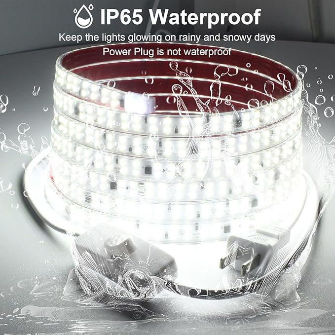 3.28 Feet LED Strip Lights AC 110V Outdoor Rope Lights Waterproof 240LEDs/m 6000K Cold White Super Bright Cuttable LED Light with Adhesive for Kitchen Cabinet Indoor Outdoor Indoor Decor