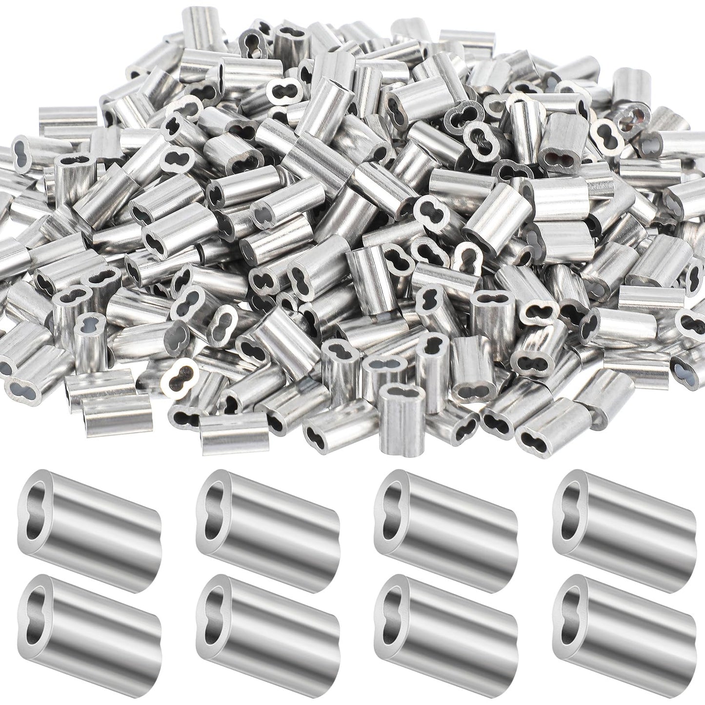 Yaocom 1000 Pcs 1/16" Aluminum Crimping Loop Sleeve Cable Crimp Ferrules Wire Rope Sleeves for Diameter Wire Rope and Cable Line Ends