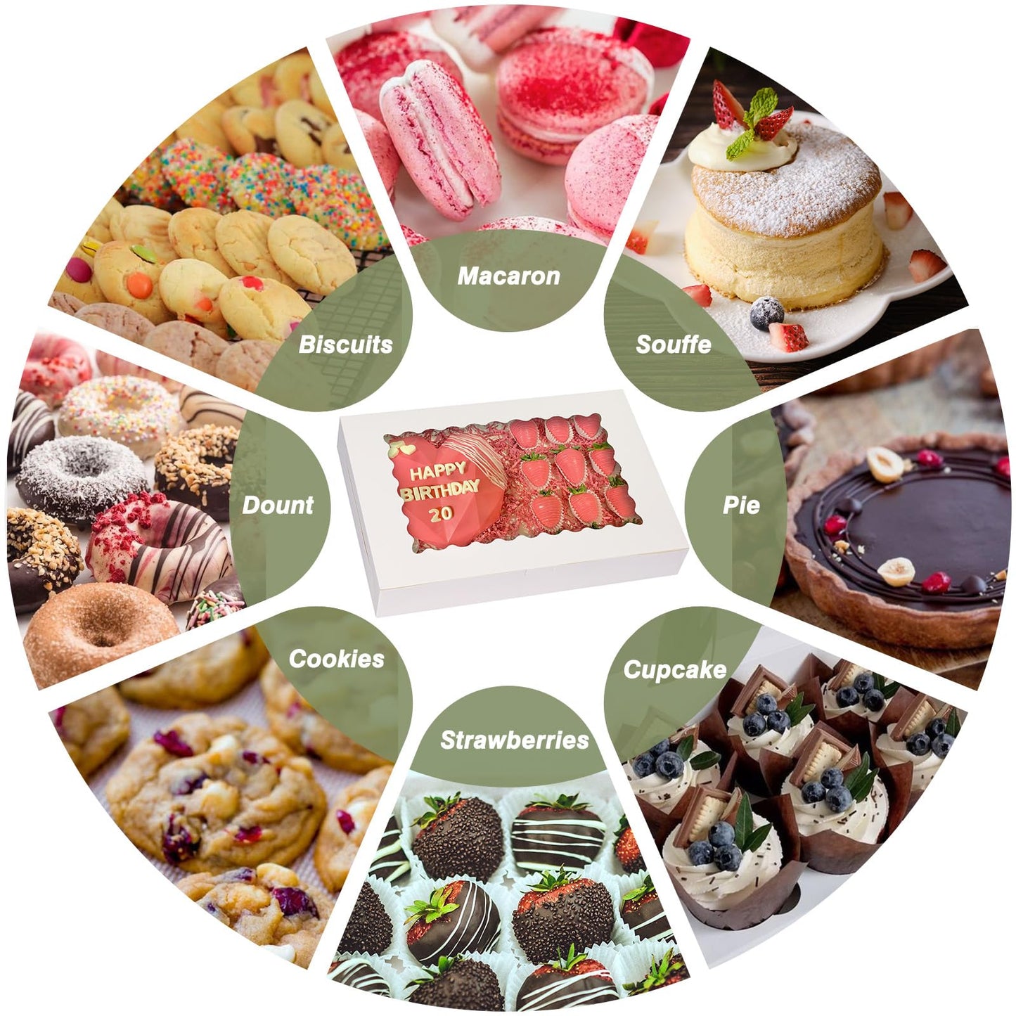 TOMNK 30pcs Cookie Boxes, 14x10x2.5 Inch Large Treat Boxes with Window for Treats, Pies, Chocolate Strawberries Muffins, Donuts, Dessert