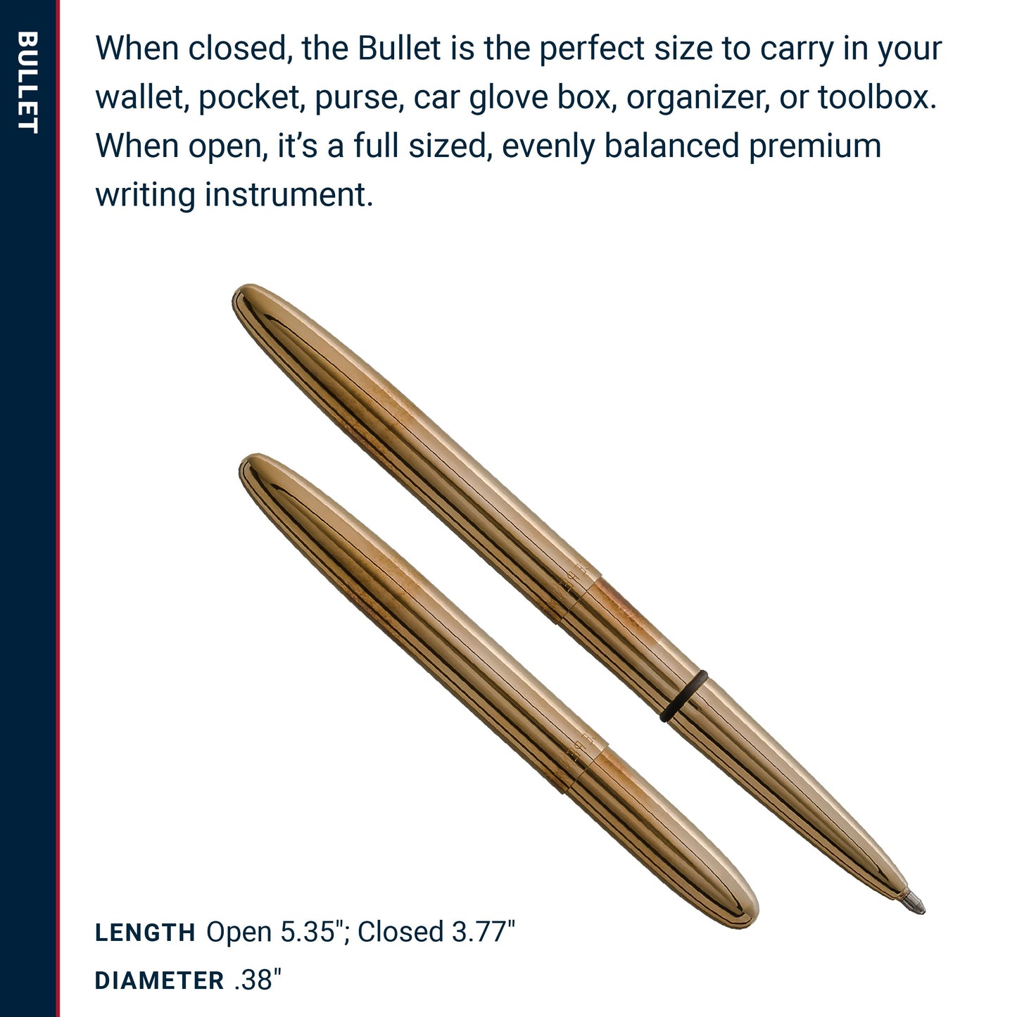Fisher Space Pen Brass Alloy Bullet Pen, Pressurized Ballpoint Pen, Compact Pocket Size, Writes Upside Down and in Extreme Temperatures, Smooth Black Ink, Medium Point, Gift Box, Made in the USA