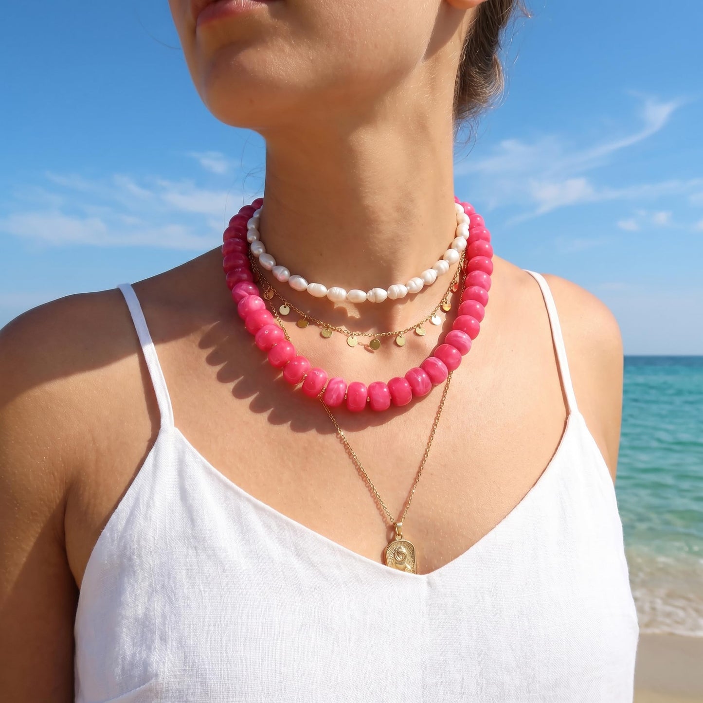 Badu Red Chunky Beaded Necklace for Women,Acrylic Bead Choker Statement Necklace Cute Trendy Necklaces Jewelry Gifts