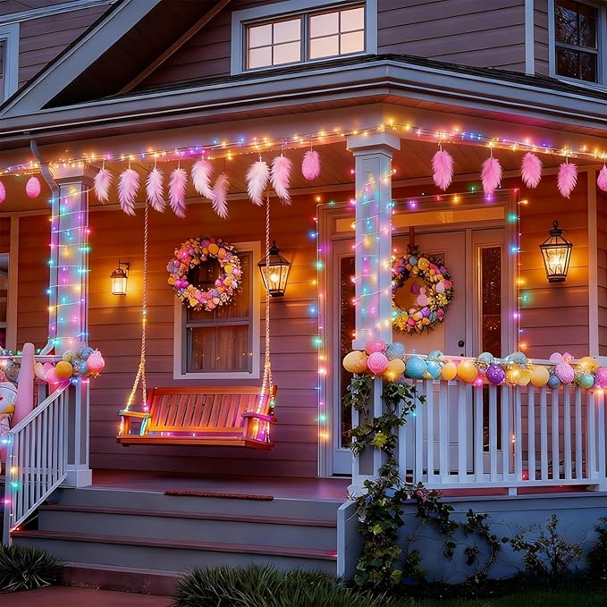 LJLNION 300 LED Easter String Lights, Extra Long 98.5FT Fairy Lights Outdoor Indoor, 8 Lighting Modes, Plug in Waterproof for Patio Garland Party Bedroom Garden Spring Decorations (Pastel Multicolor)