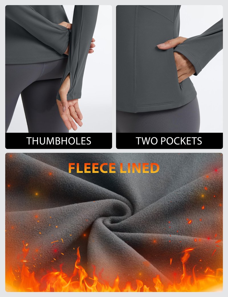 MathCat Thermal Shirts for Women Fleece Lined Long Sleeve Thermal Tops Base Layer Cold Weather Winter Gear Running Athletic Workout Underwear Zipper Pocket Grey Green