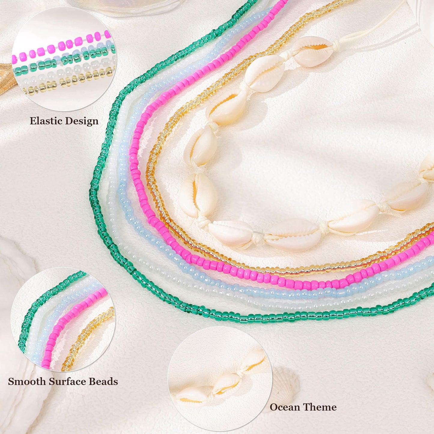 NICEIGHT 6Pcs Colorful Waist Beads Chain for Women Multi-layered Beaded Belly Chain Sexy Starfish Shell Chain for Waist Summer Beach Bikini Belly Body Chain Jewelry Colorful B
