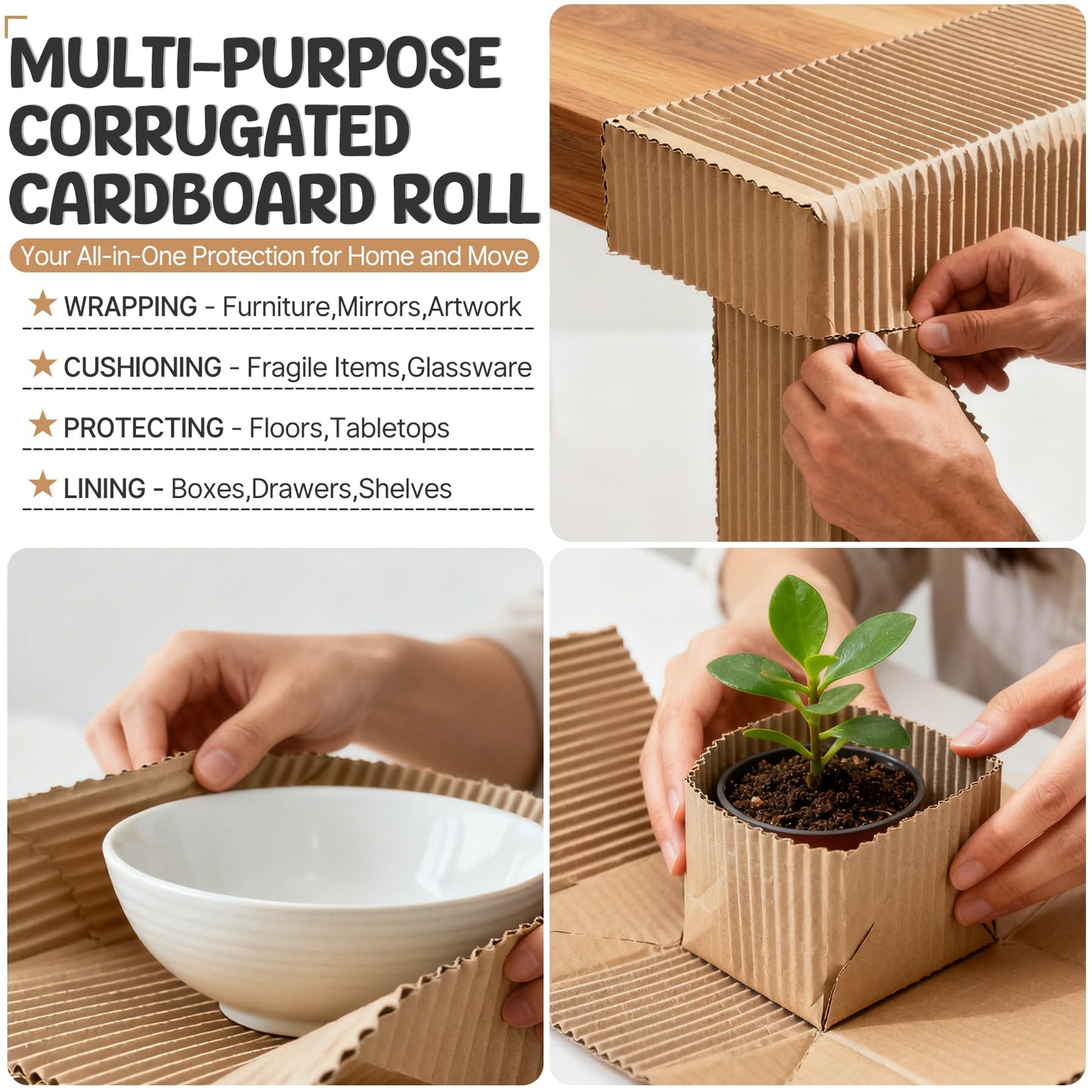 Tottist 12"x394"Single B Flute Corrugated Cardboard Roll: Large Thick Sheets for Crafts, Moving, Shipping, Mailing, Gift Packaging, DIY, Modeling; Makes Packaging Pads, Boxes & Edge Protectors (Brown)