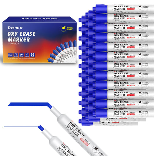 Comix Low Odor Dry Erase Markers, Chisel Tip, Blue Color, 36 Count Whiteboard Marker for Office, School, Classroom, Teachers