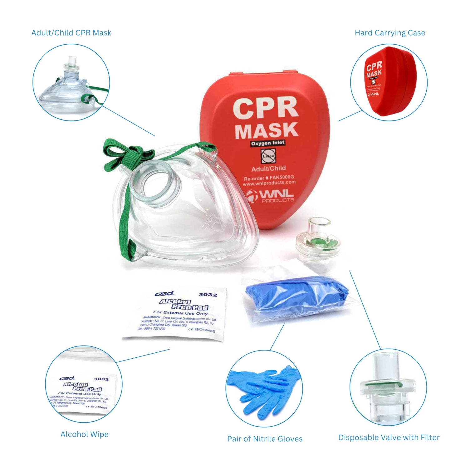 WNL Products CPR Rescue Mask, Adult/Child Pocket Resuscitator, Hard Case Kit with Belt Clip 2-Pack