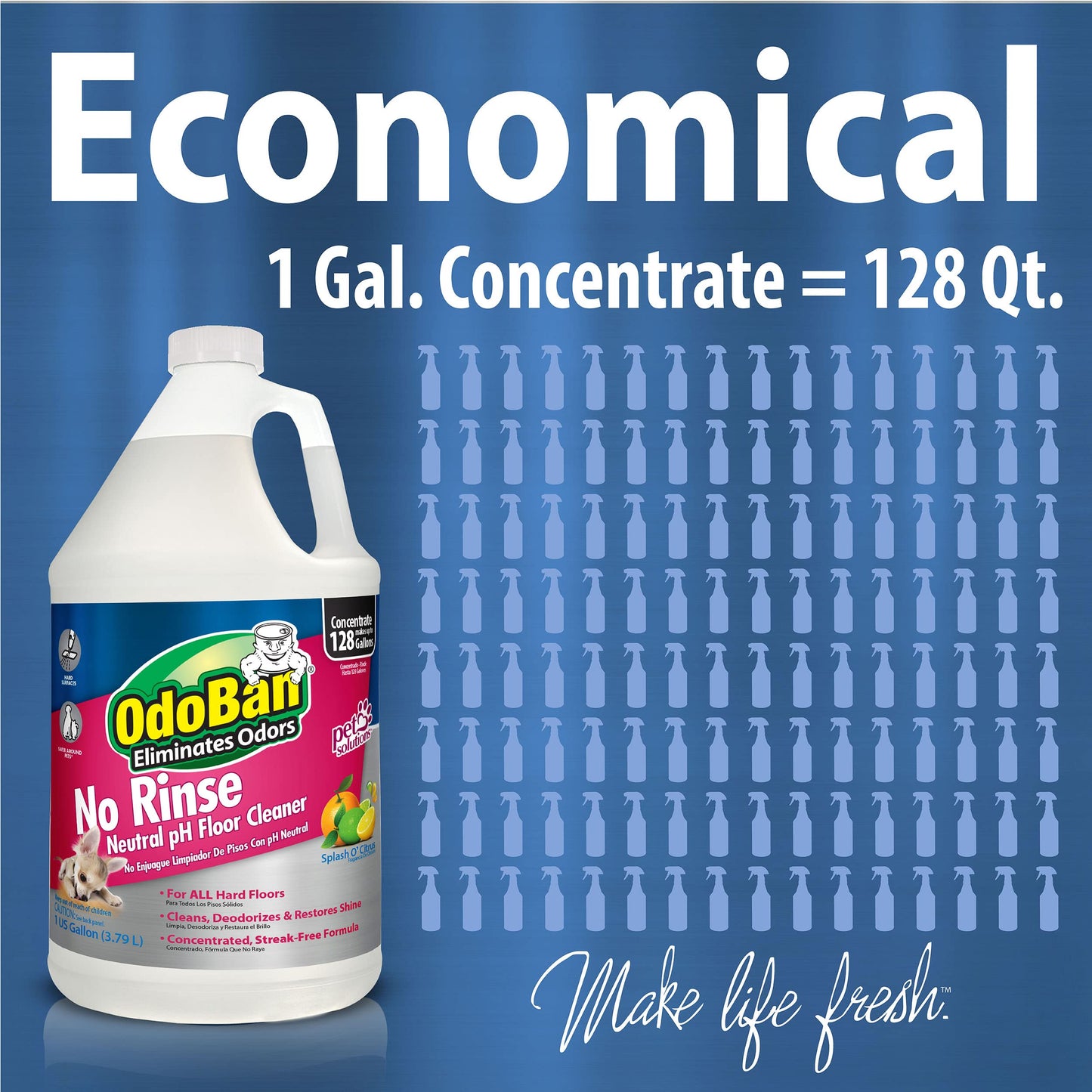 OdoBan Pet Solutions No Rinse Neutral pH Floor Cleaner Concentrate, Made in the USA, Splash O' Citrus Scent, 3 Gallons