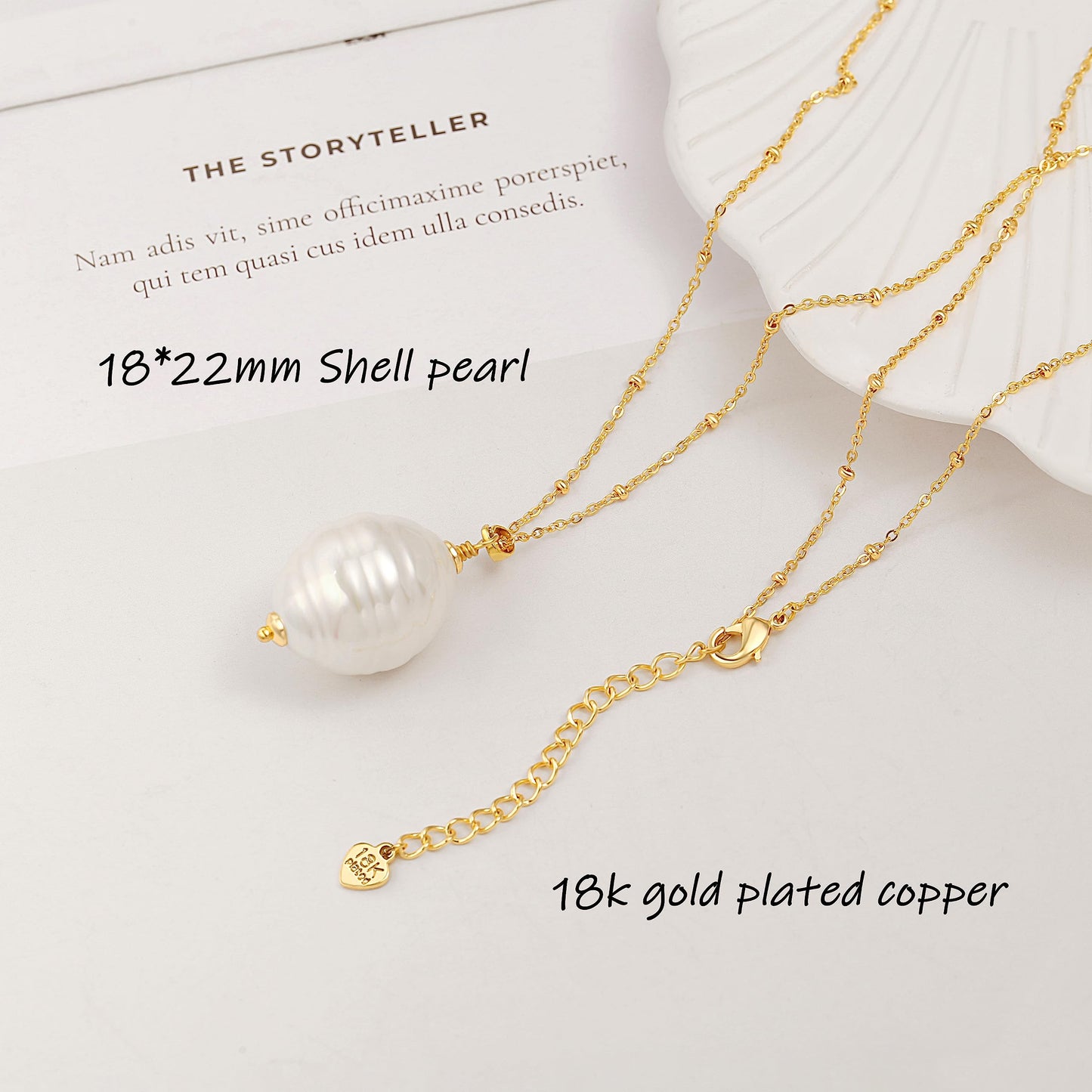 PEARLADA Large Baroque Pearl Pendant Necklace, Dainty 18k Gold Plated Long Necklace 23.6”-25.6”, Satellite Beaded Y Necklace for Women