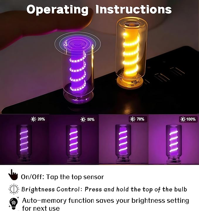 LED Car Interior Light, Touch Control USB Night Lamp, Retro Style Ambient Lighting for Auto, Bedroom, Desk (2PCS Purple)