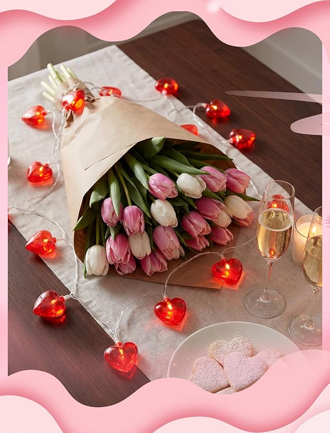 8.5Ft Valentine's Day Heart String Lights, Valentine Decorations Fairy String Lights with 10 Red Heart Lights, Connectable Love Heart Lights for Valentine's Day, Party, Wedding, Holiday Decorations