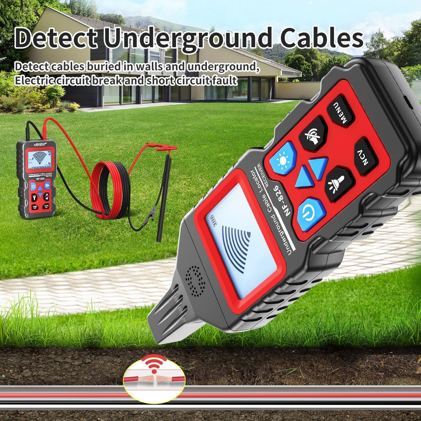 NOYAFA NF-826 Underground Cable Locator Wire Tracker, for Dog Fence Cables Irrigation, Wall and Underground Pipeline Wire Detector, Advanced Circuit Breaker Finder for Wall and Underground Cables