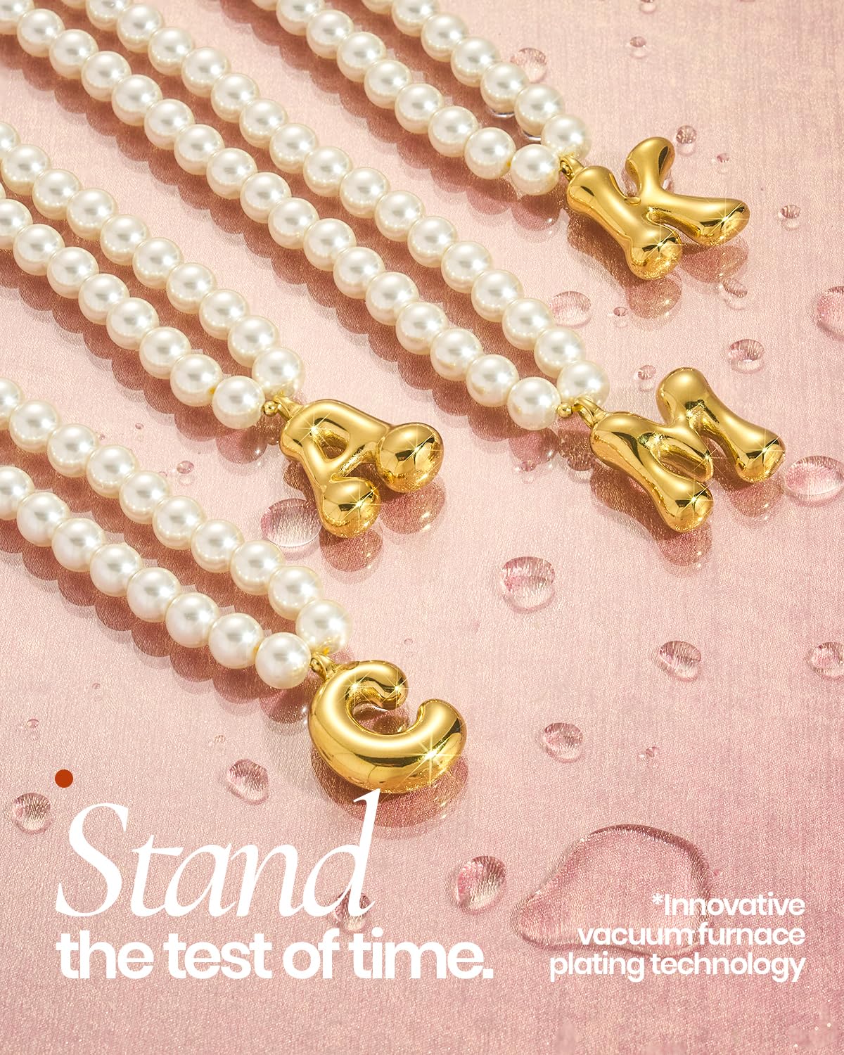 DoDoBeads Pearl Initial Necklace, 18K Gold Plated Stainless Steel Balloon Letter Pendant L, Non-Tarnish Waterproof Chunky Monogram Jewelry Gifts for Women Teens