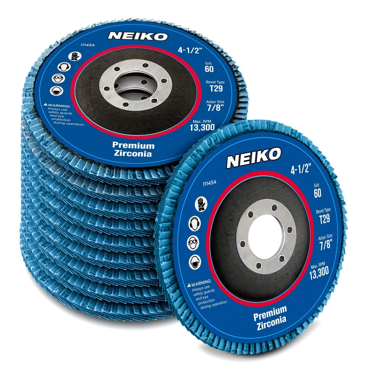 NEIKO 11143A 10 Pack Zirconia Flap Discs 4-1/2 for Angle Grinder, 60 Grit Flapper Wheel, Angled T29 Grinding Wheel 4.5 Inch, 7/8" Arbor Grinding Disc, Flap Wheel for Wood & Metal Sanding