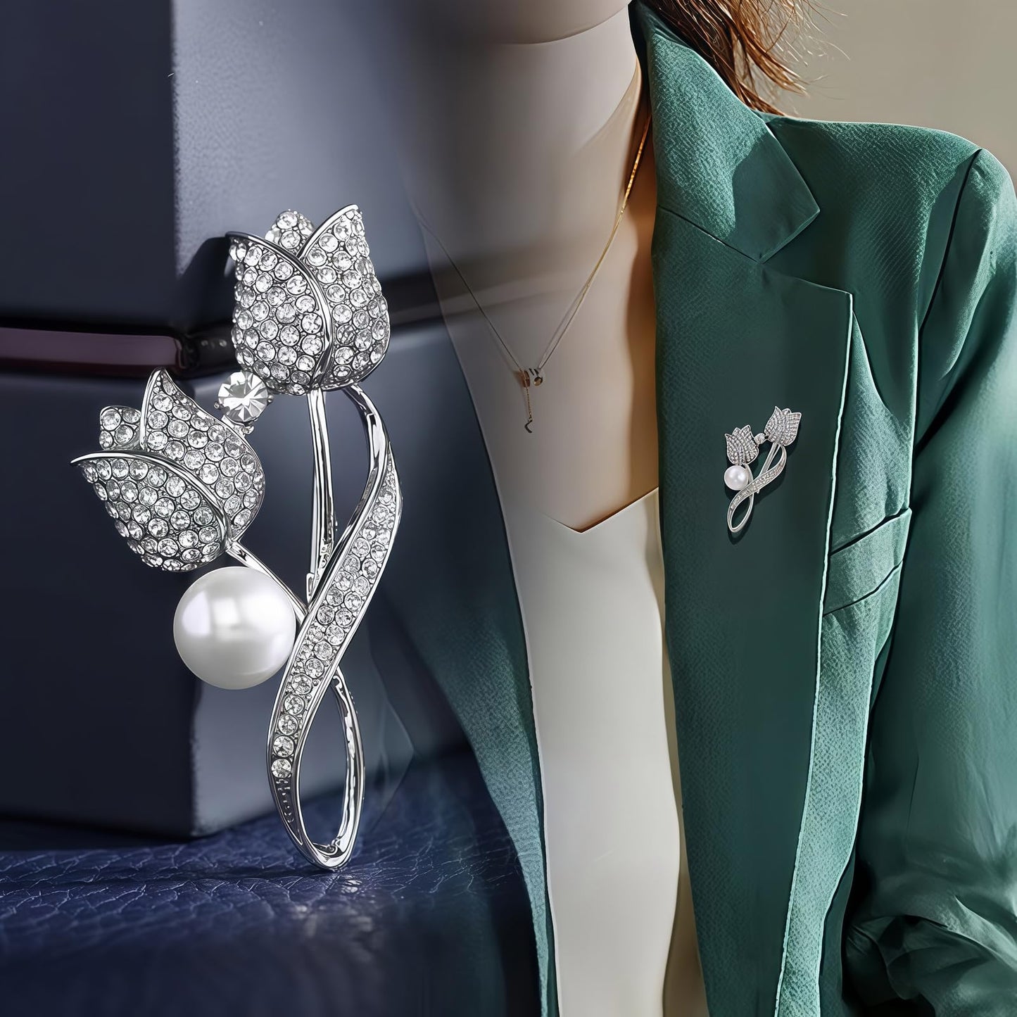 Yaximhozz 2pcs Rhinestone Brooch Pin for Women Dress Elegant Stylish Crystal Brooches Fashion Accessories Pins Lapel Boutonniere Ideas Wedding Christmas Birthday Jewelry Easter Gift (10 Green/Silver)