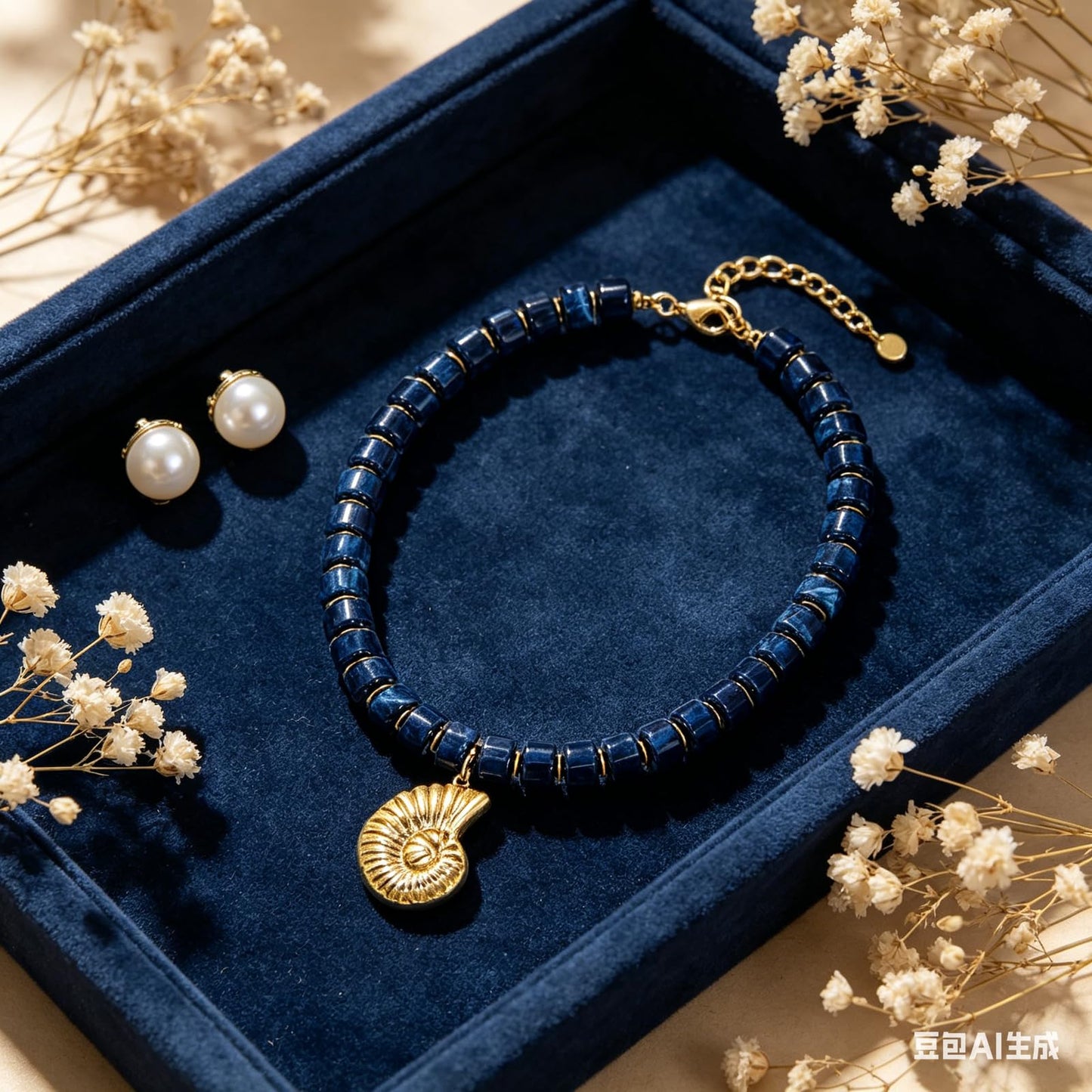 IQIC Beach Resin Conch Necklace for Women Blue Gold Bead Spiral Necklace Boho Summer Snail Shell Necklaces Beach Summer Jewelry Accessories (blue)
