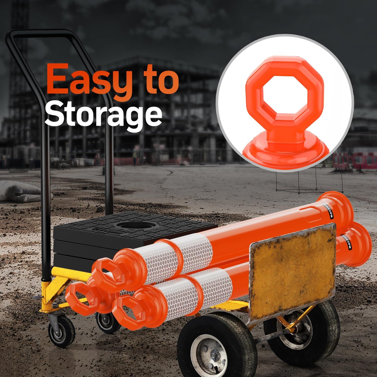 BATTIFE 3 Pack 42 Inch Orange Traffic Delineator Posts with Reflective Collars and Base, Safety Cones for Construction Zones and Driving Practice
