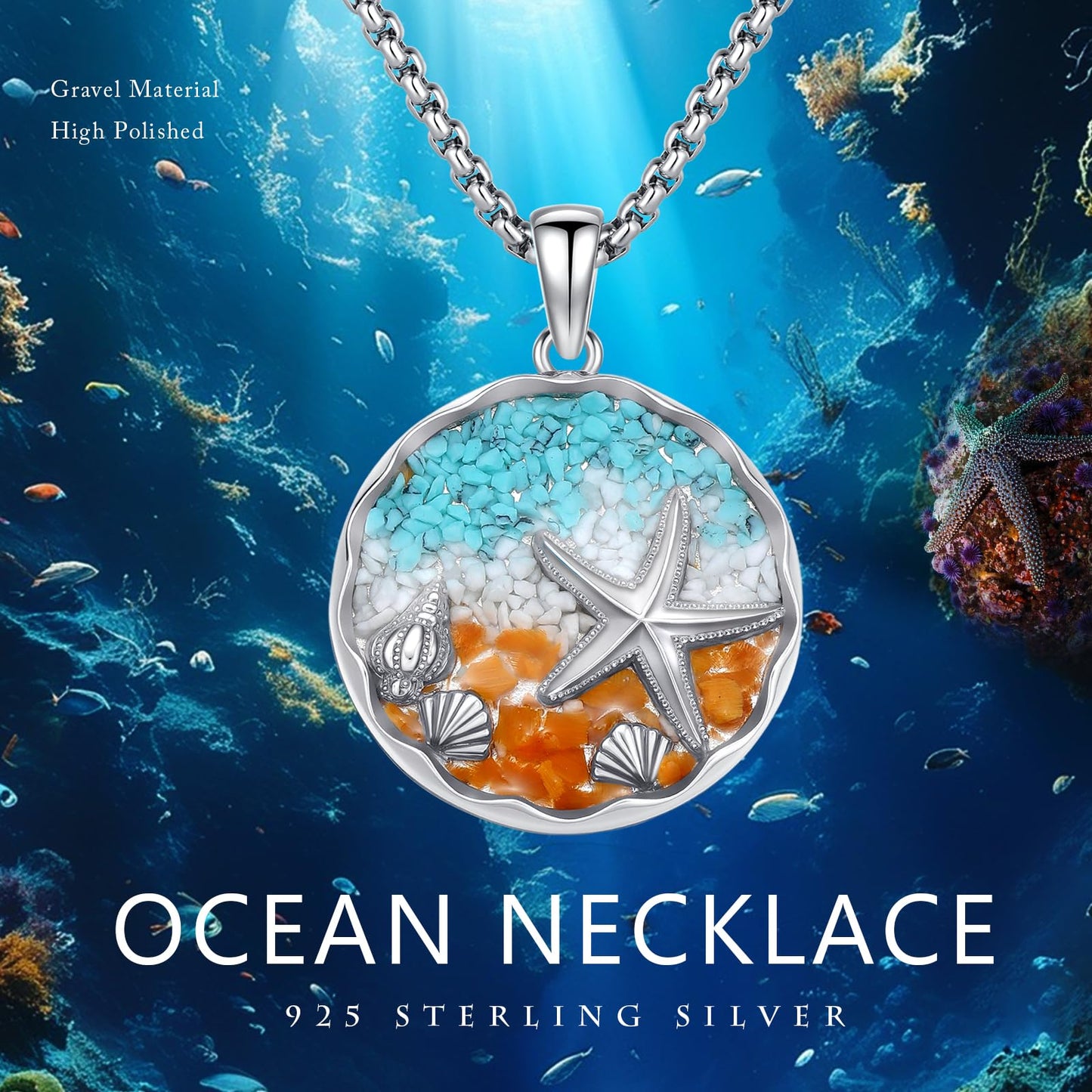 Cuoka Starfish Necklace For Women Crushed Turquoise Tiger's Eye White Turquoise Gradual Gradient Gradient Boho Charms Seashell Sea Shell Ocean Summer Beach Beaded Necklace Shell Starfish Charms Fashion Jewelry Gifts Beach Vacation Essentials Adjustable Ch