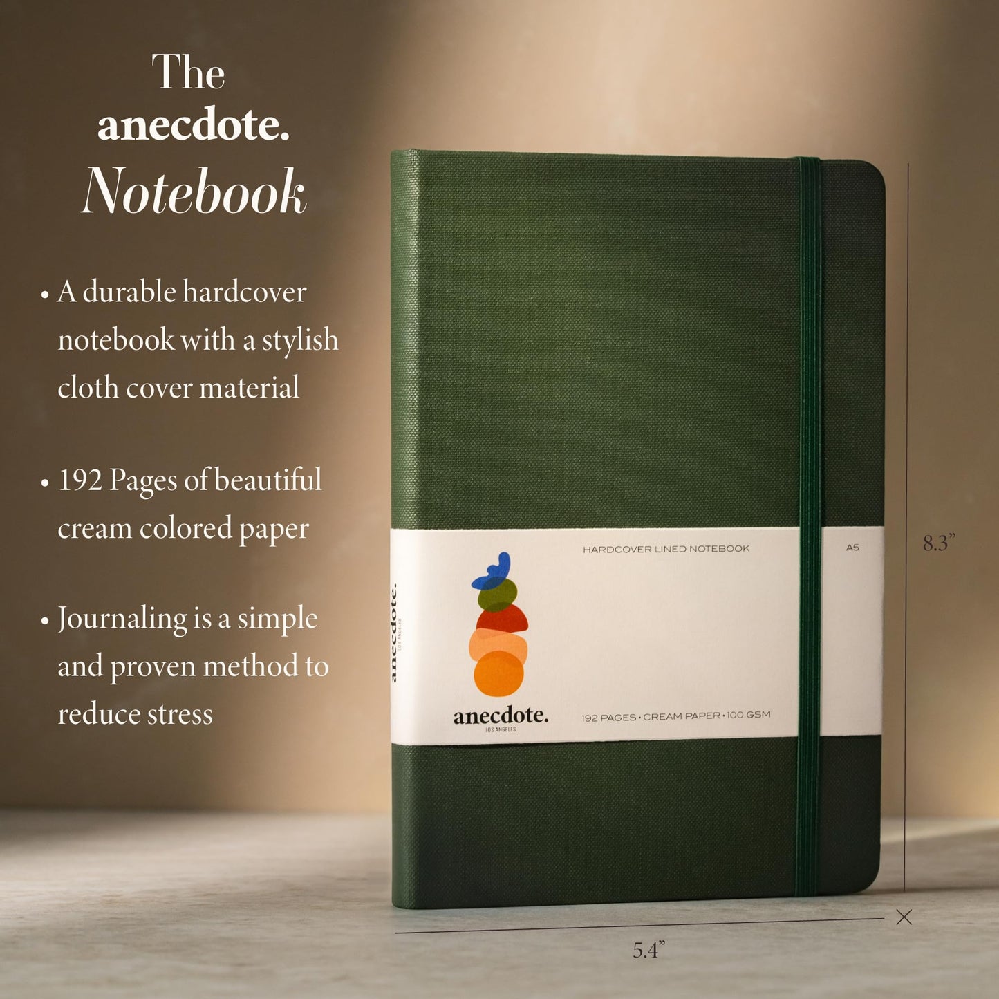 ANECDOTE. Lined Journal Notebook, 192 Pages, A5 size: 8.3" x 5.4", Thick 100 GSM Paper, Ruled, Hardcover. Journal for Women and Men, Perfect Notebook for School, Work and Travel (Evergreen)