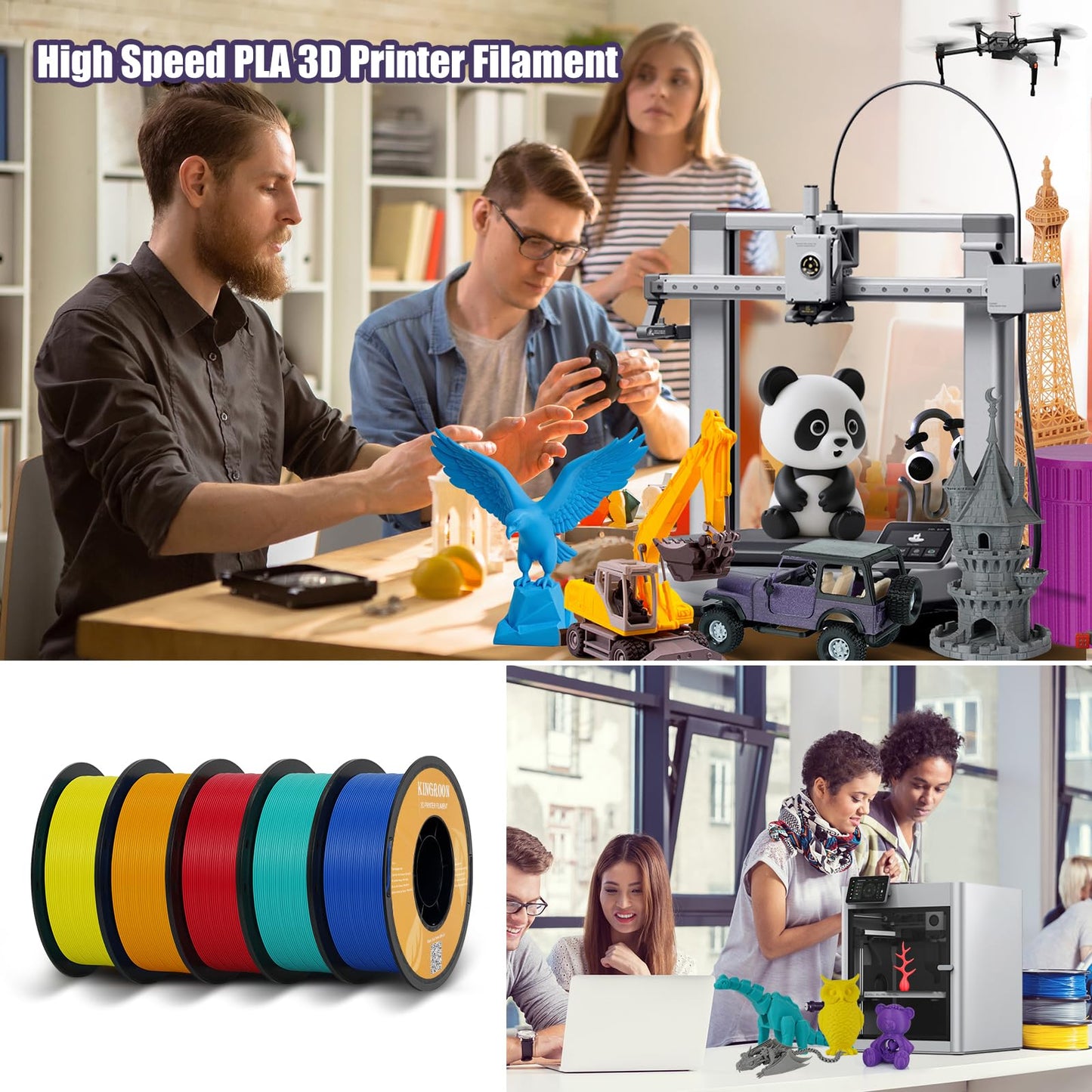Kingroon High Speed PLA 3D Printer Filament 1.75mm, 3D Printer Rapid Filament for 30-600mm/s Hyper Printing Filament, Dimensional Accuracy +/- 0.03 mm, 1kg Plastic Spool(2.2lbs) (Cyan-Blue)