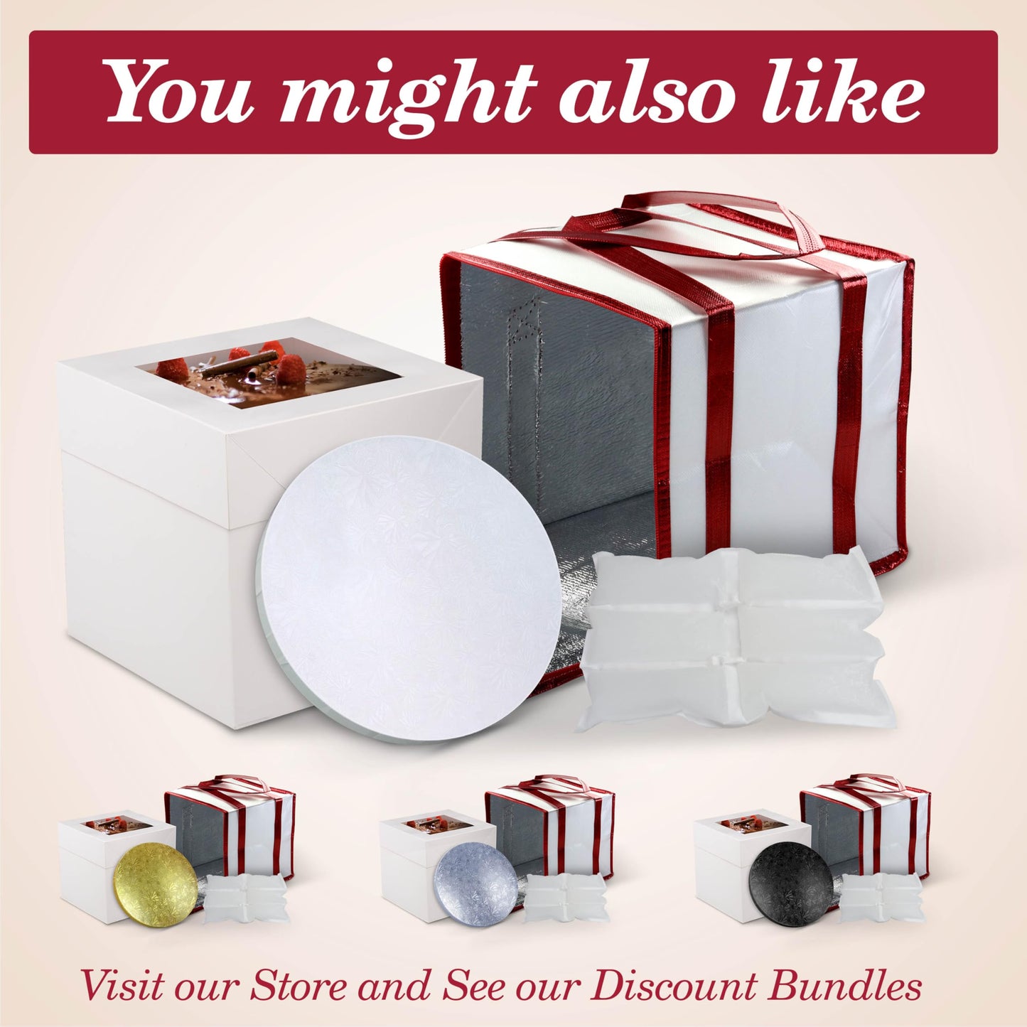 Cakebon Cake Boxes with Drums - 8 Inch Round White Cake Boards/Base para Pasteles (3-Pack) - Caja para Pasteles with Window for Birthdays, Weddings and Parties