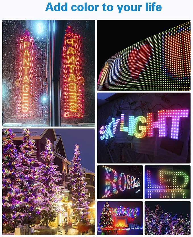 ALITOVE 12V WS2811 Pixels String xConnect 300pcs Addressable RGB IC LED Bullet Pixel Outdoor Lights 12mm Color Chasing Waterproof IP68 for Halloween Christmas Billboard House Decor