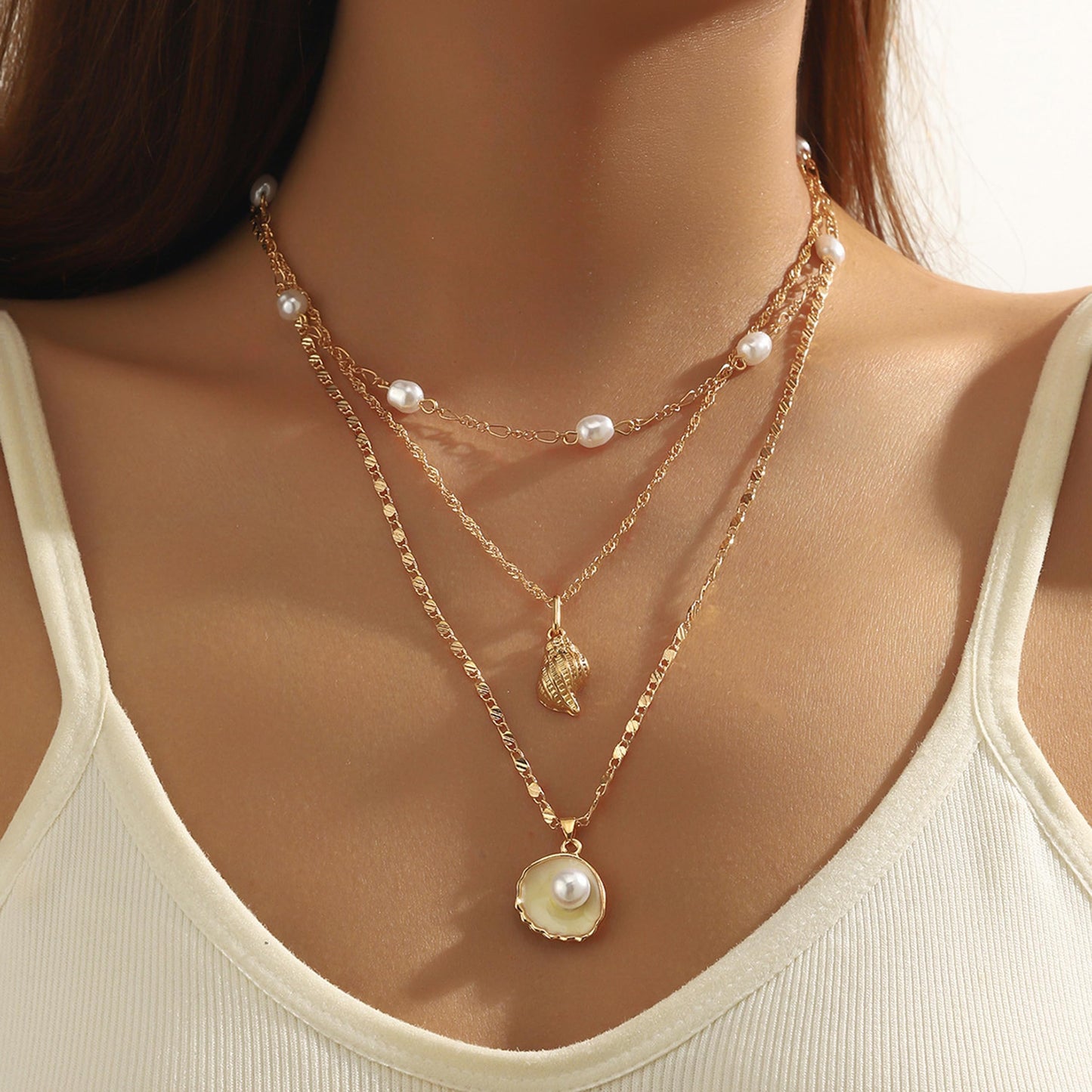 KummerSaprk Seashell Necklace Summer Vacation Jewelry for Women Gold Beachy Necklace Stack Starfish Flower Cowrie Sea Shell Pendant Necklaces Summer Essentials Accessories Gifts