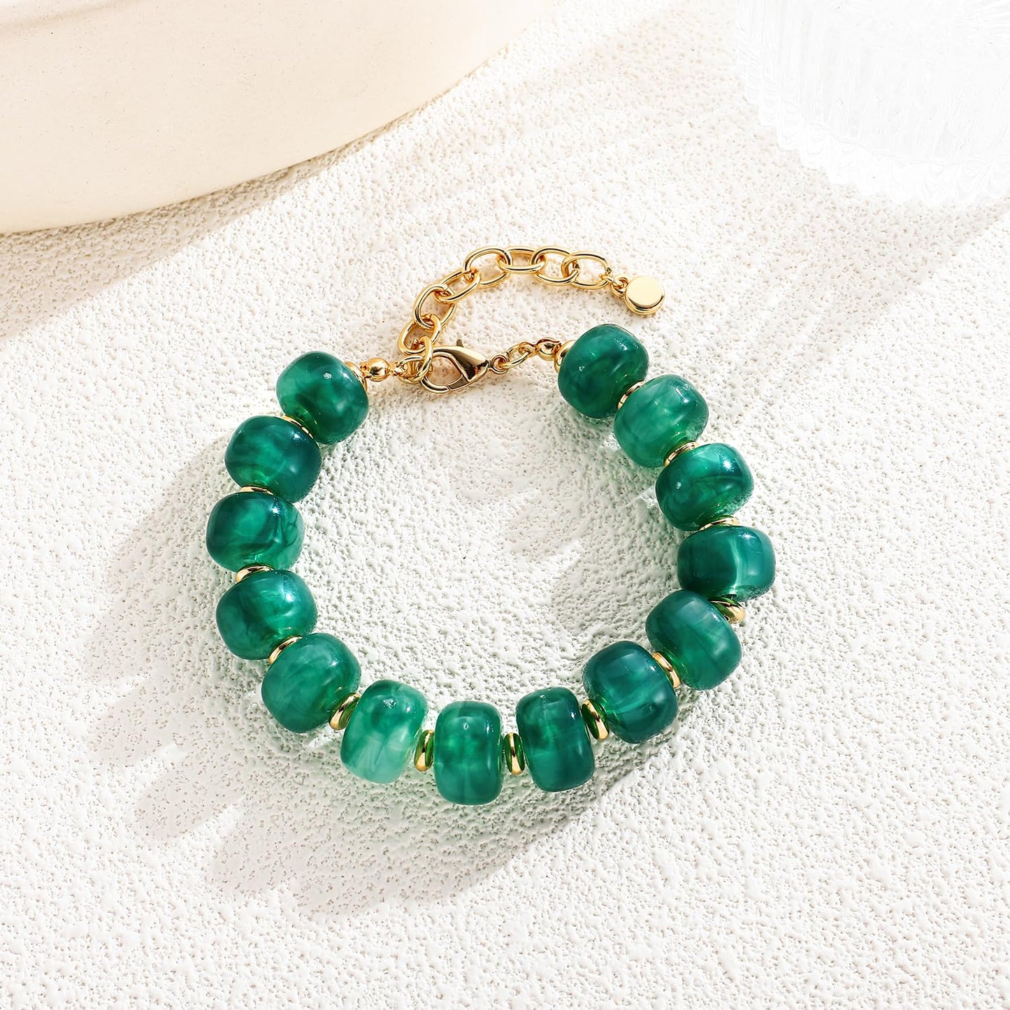 TENTMENTISE Charm Bracelets for Women, Green Beaded Bracelets for Women Trendy, Chunky Gold Plated Bracelets, Womens Boho Summer Beach Jewelry Gifts for Vacation Holiday