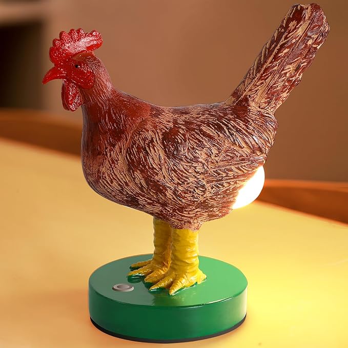 Chicken Egg Lamp, Funny Dimmable 3D Chicken Night Light with Egg in Butt, Lifelike Rooster Lamp with Touch Switch for Easter, Christmas, Birthdays Gifts