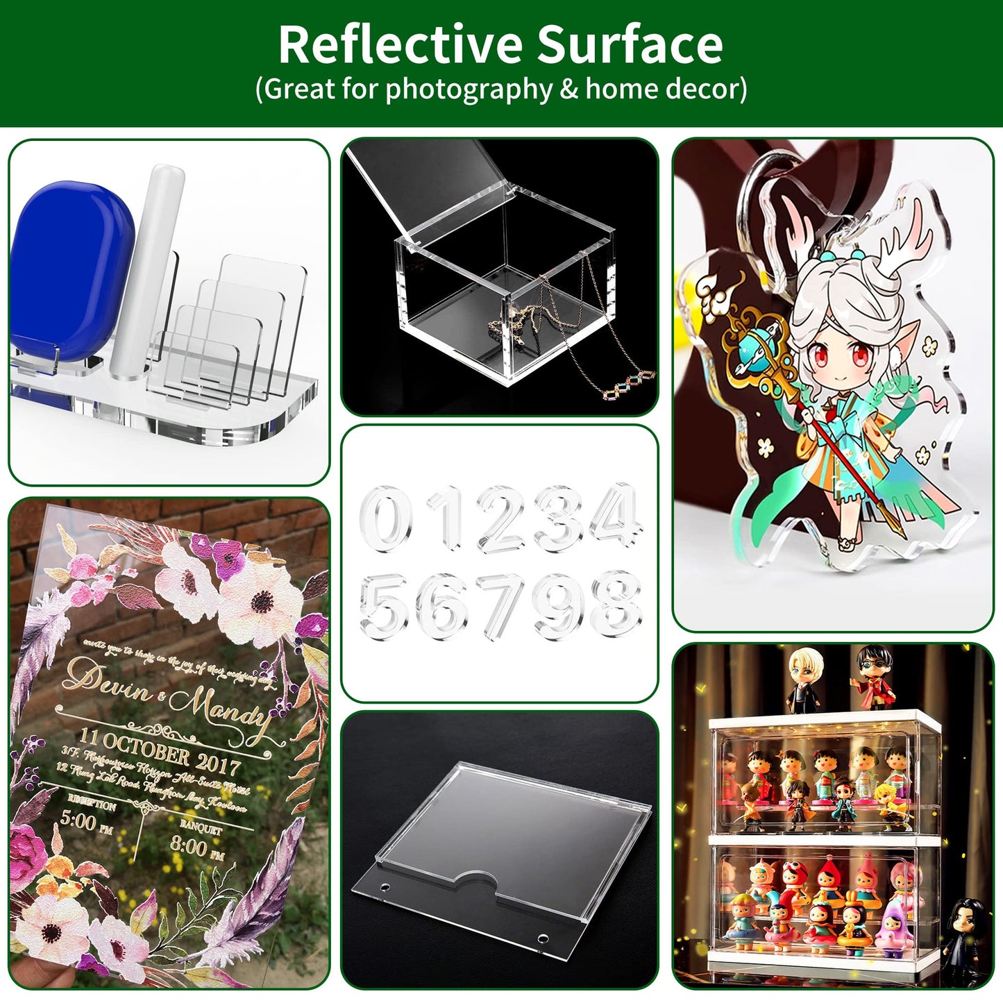 Lesnlok 6 Pieces 6 x 6 Acrylic Sheet 1/8 Thick 3mm Plexiglass Sheet,for Sign,Craft,Photo Frame, DIY Display Projects (6, 6 x 6 x 1/8)