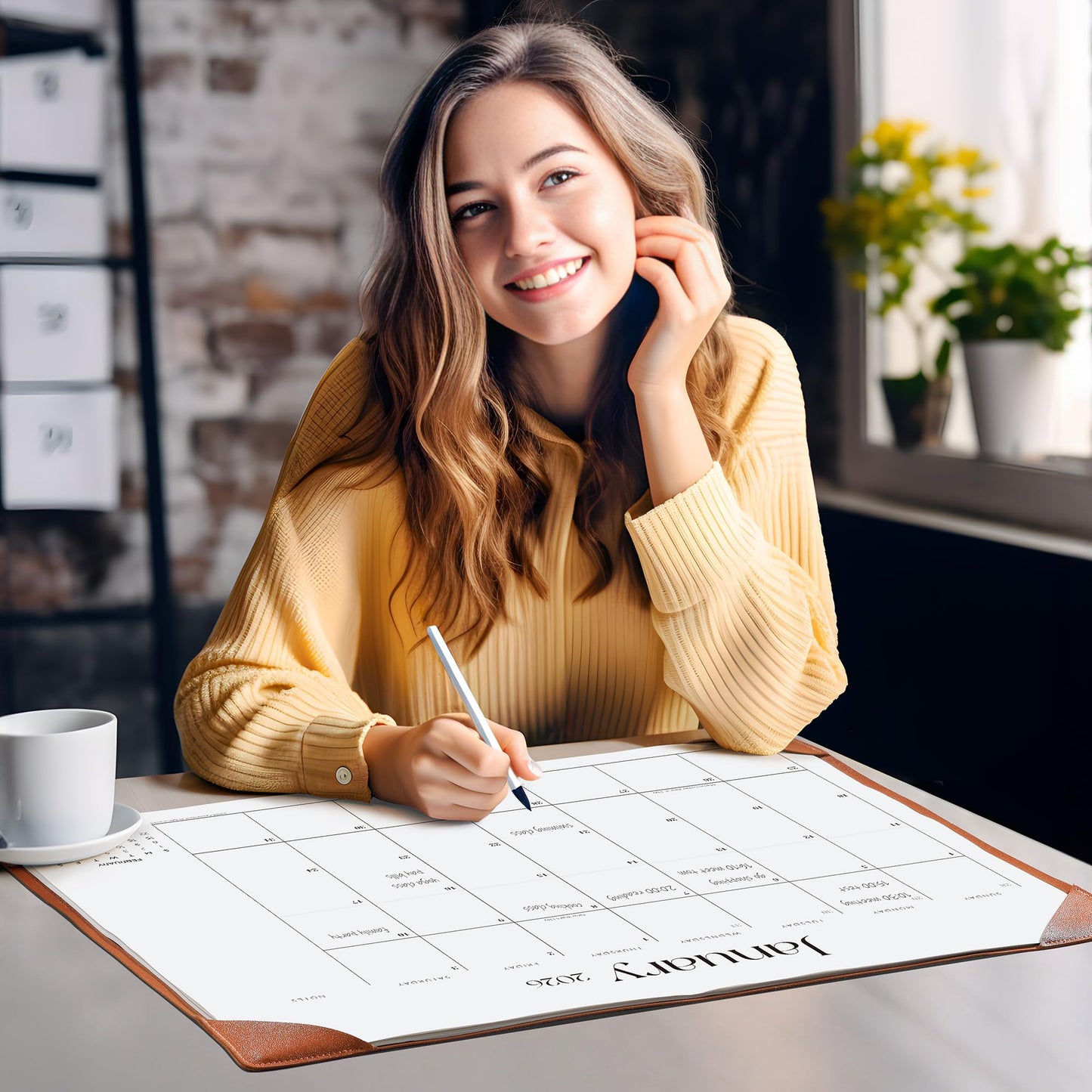 Simplified Desk Calendar 2026 with Desktop Mat, Cabbrix Large Desk Pad Calendar 21" x 16-1/2" Including January 2026 to June 2027 Desk Blotter Calendar for Home School and Office (Brown)