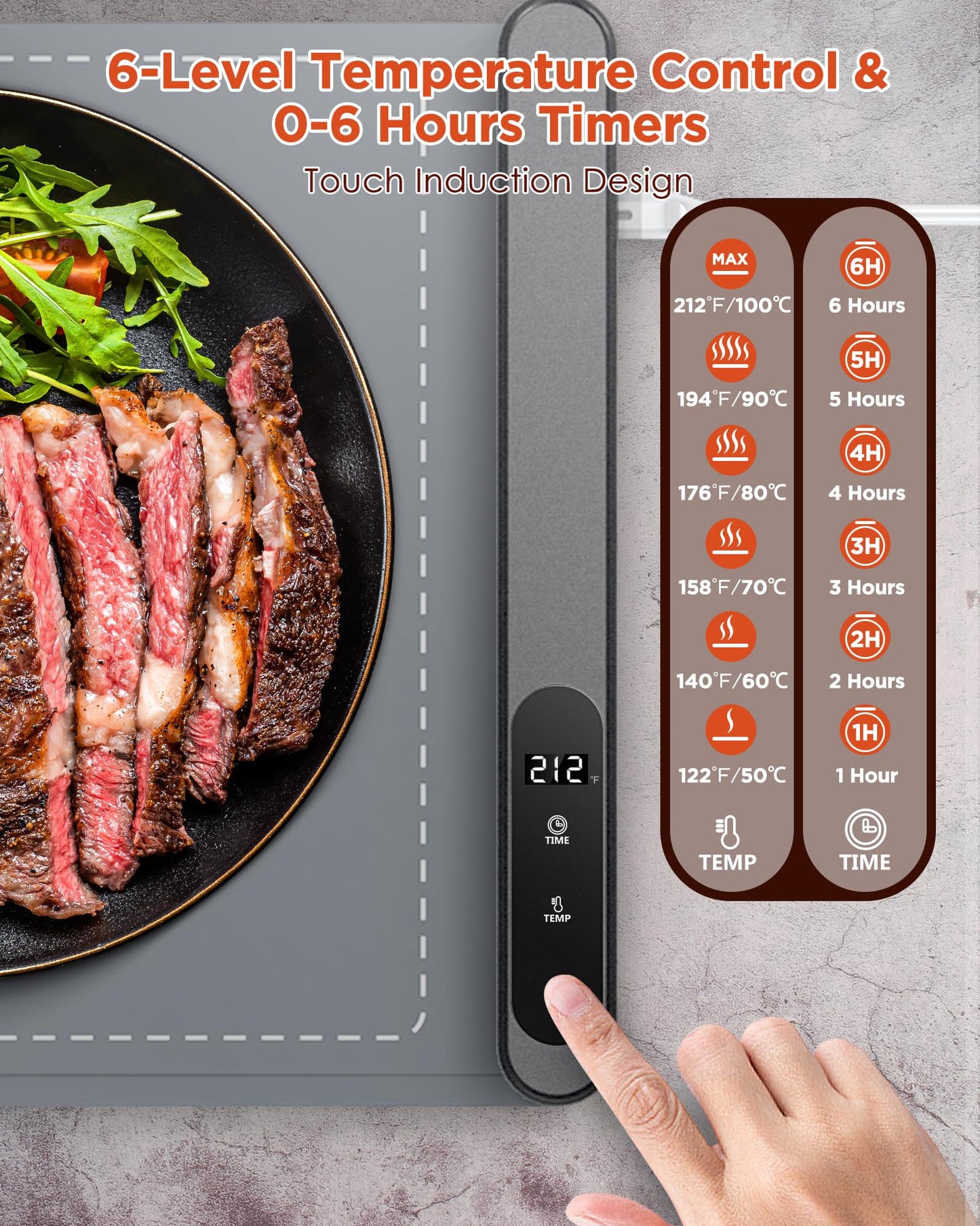 FEPPO Food Warming Mat, Upgrade High-tech Heating System, Fast Full Surface Electric Warming Tray with 6 Level Adjustable Temperature and 6 Hours Timer, Roll Up Food Warmers for Parties Buffet