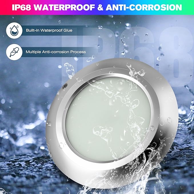 HUSUKU 5.8 Inch RGB LED Pool Light - 50FT 60W 6000LM Ultra Slim Pool Light for Inground Pools Waterproof IP68, 12V Underwater Swimming Pool Light Fixture(1/2 NPT Thread, Remote Control NOT Includ)