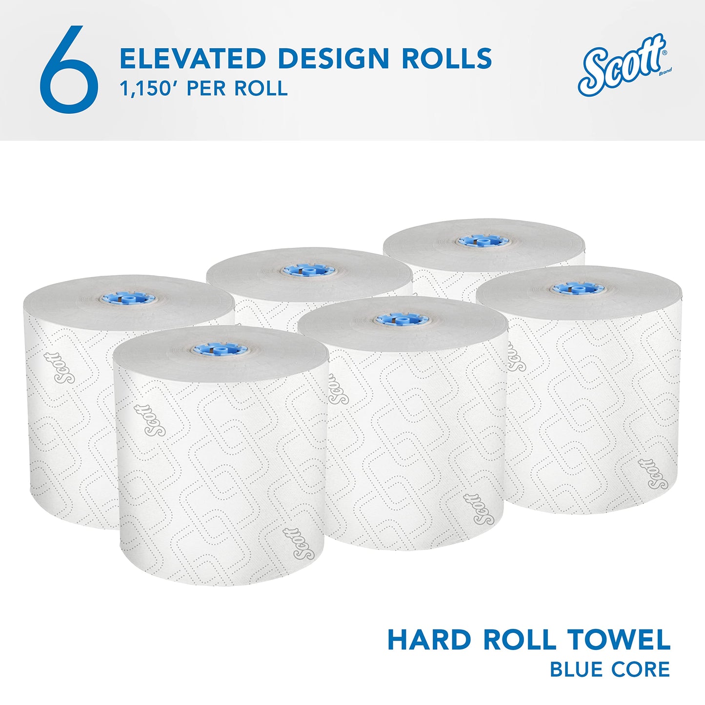 Scott Professional High-Capacity Hard Roll Paper Towels, Bulk (25702), Hardwound, Elevated Design, Absorbency Pockets, White, for ScottBrand Blue Core Dispensers (6 Rolls at 1,150' Each, 6,900'/Case)