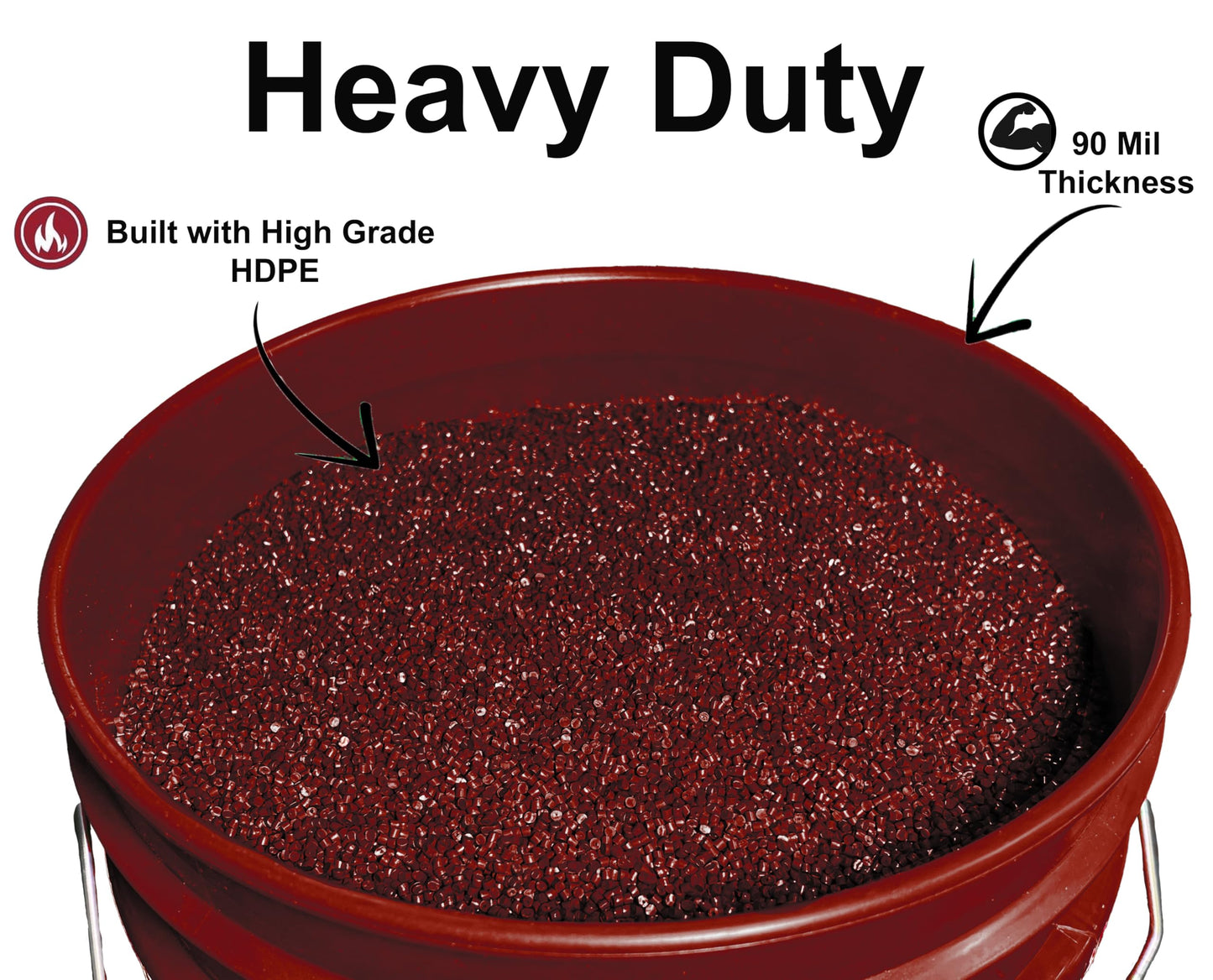 MKS Plastics 5-Gallon Bucket with Airtight Lid – Made in USA, Food Grade BPA Free Plastic, Heavy Duty Multi-Use, Metal Handle with Grip, Stackable Storage – Burgundy, 6 Pack