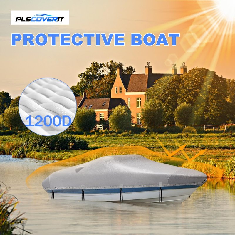 Plscoverit Trailerable Boat Cover, 20'-22' Heavy Duty 1200D Polyester Canvas Boat covers, UV Resistant Waterproof Bass Boat Covers with Motor Cover, Fits V-Hull Tri-Hull Fish & Ski Boat Boat, Runabout