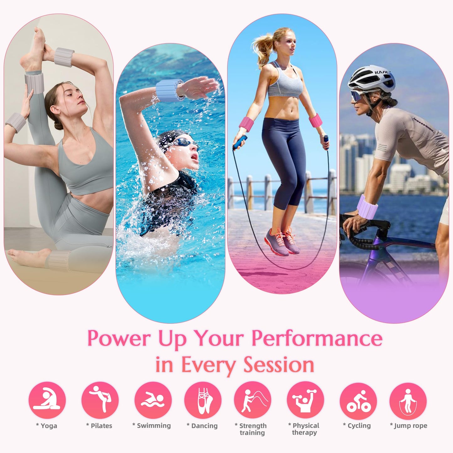 BECOJADDE Wrist Weights Ankle Weights for Women 1 Pair (1.1 lb Each) Silicone Magnetic Leg Arm Weighted Bracelet for Home Yoga Pilates Gym Workout Walking Jogging, Pink Blush