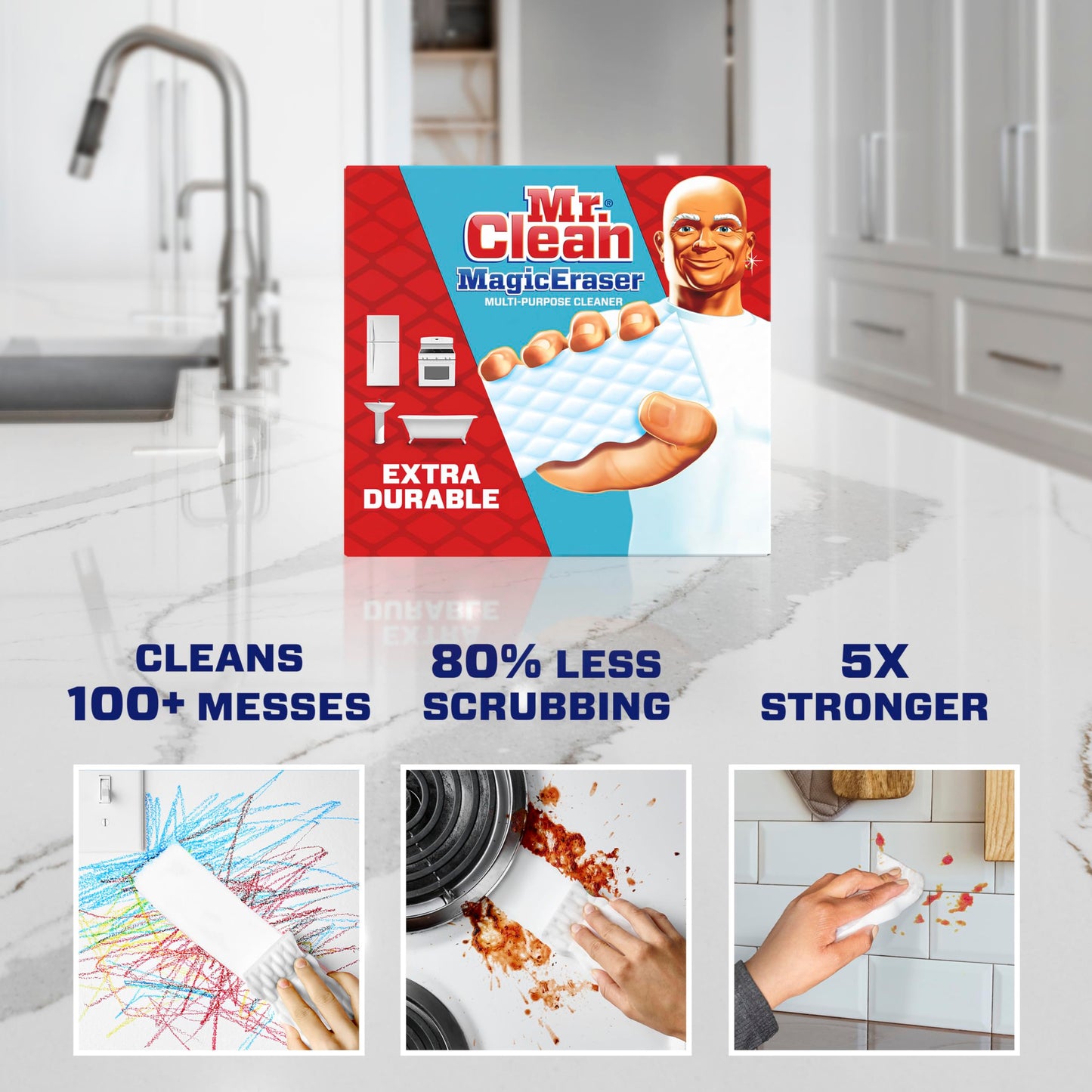 Mr. Clean Magic Eraser Sponge, All Purpose Cleaner, Cleaning Scrubber, Wall, Sneaker, Kitchen, Bathroom, Shower Cleaner, Cleaning Supplies, Melamine Sponge, Cleaning Pads, Extra Durable, 10ct