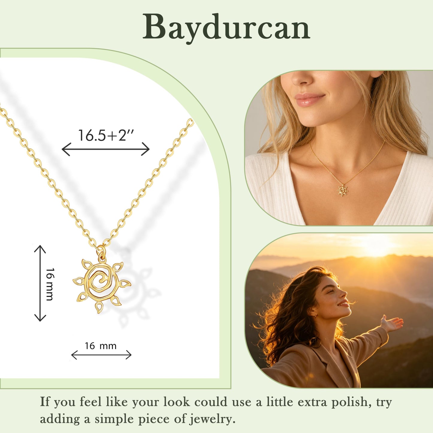 Baydurcan Golden Sun Necklace for Women, Sunshine Pendant Necklace Sun Jewelry, Appreciation Gift for Women
