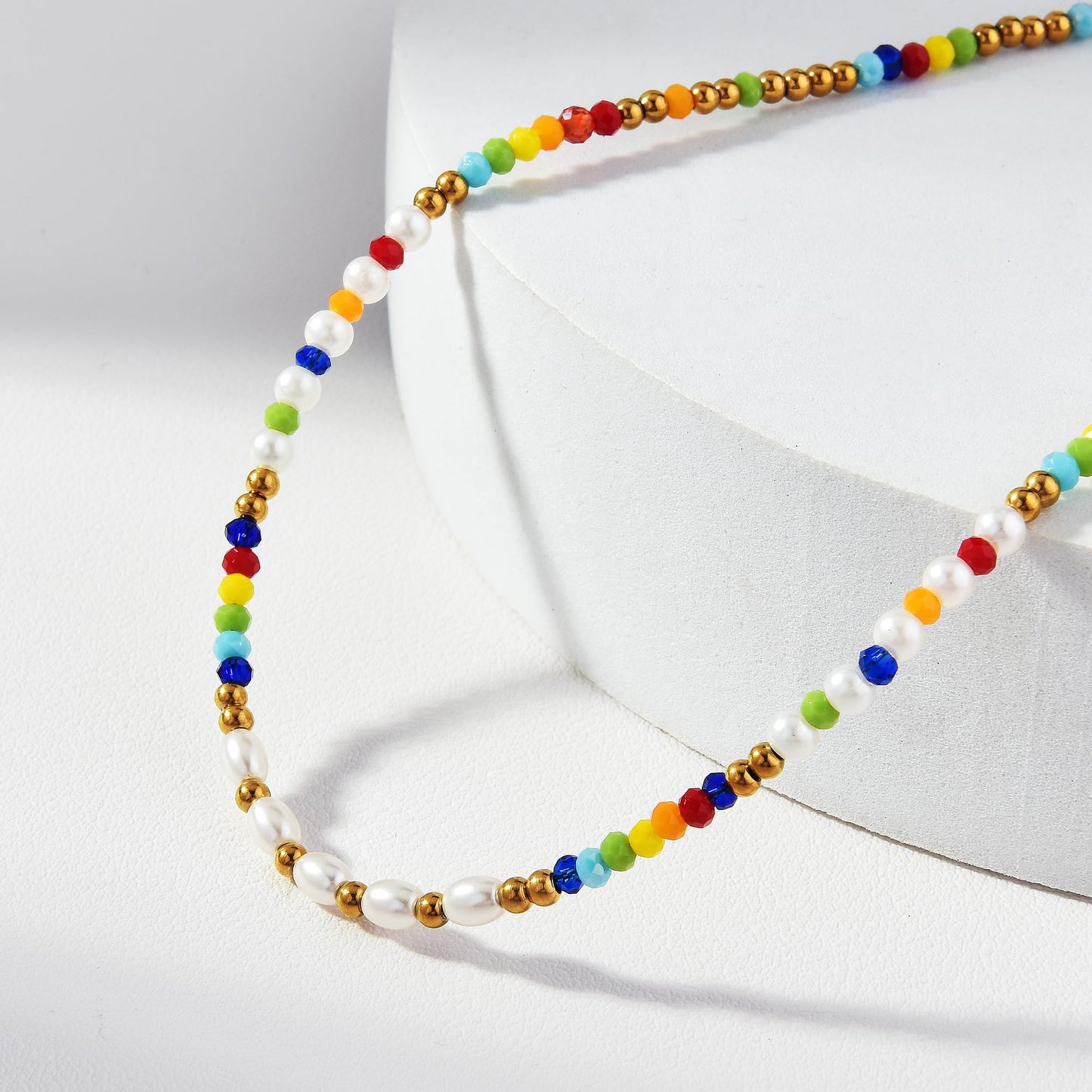 Vutapiro Colorful Beaded Beach Jewelry Summer Ladies Necklace Rainbow Inspired Boho Style (Colorful)
