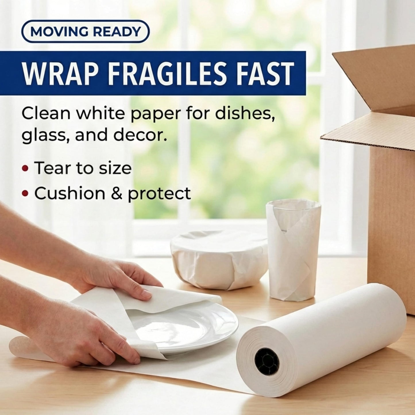 BOX USA Packing Paper Roll 1440'L x 12"W - 1,000 Sheets 17” Long Equivalent - Large White Newsprint for Shipping, Packaging, Storage and Moving Supplies