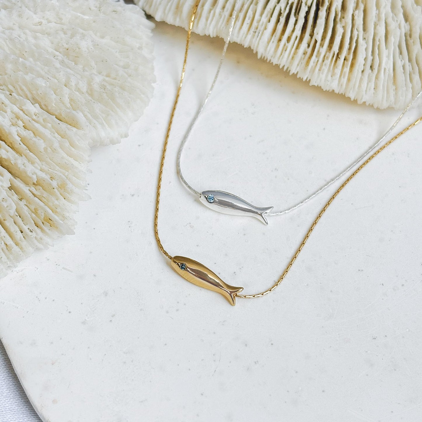Tooliks Dainty Fish Necklace for Women, Sterling Silver or Gold Fish Charm, Minimal Lucky Necklace (Gold)