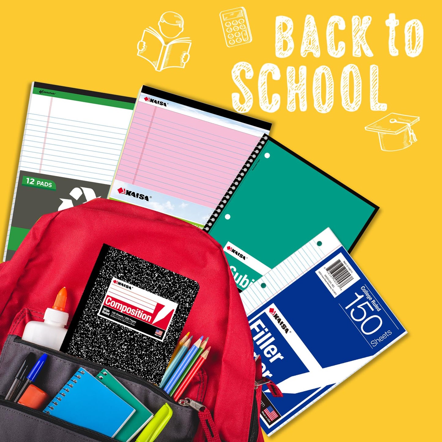 Kaisa Spiral Notebooks 1 Subject Note Books,70 Sheets 6 Vibrant Color Options, 4 Pads Per Color – Abundant Stock for All Your Needs 10.5x8in Wide Ruled, Paper Note Books Home School Supplies for Students Office, 1Carton of 24Books