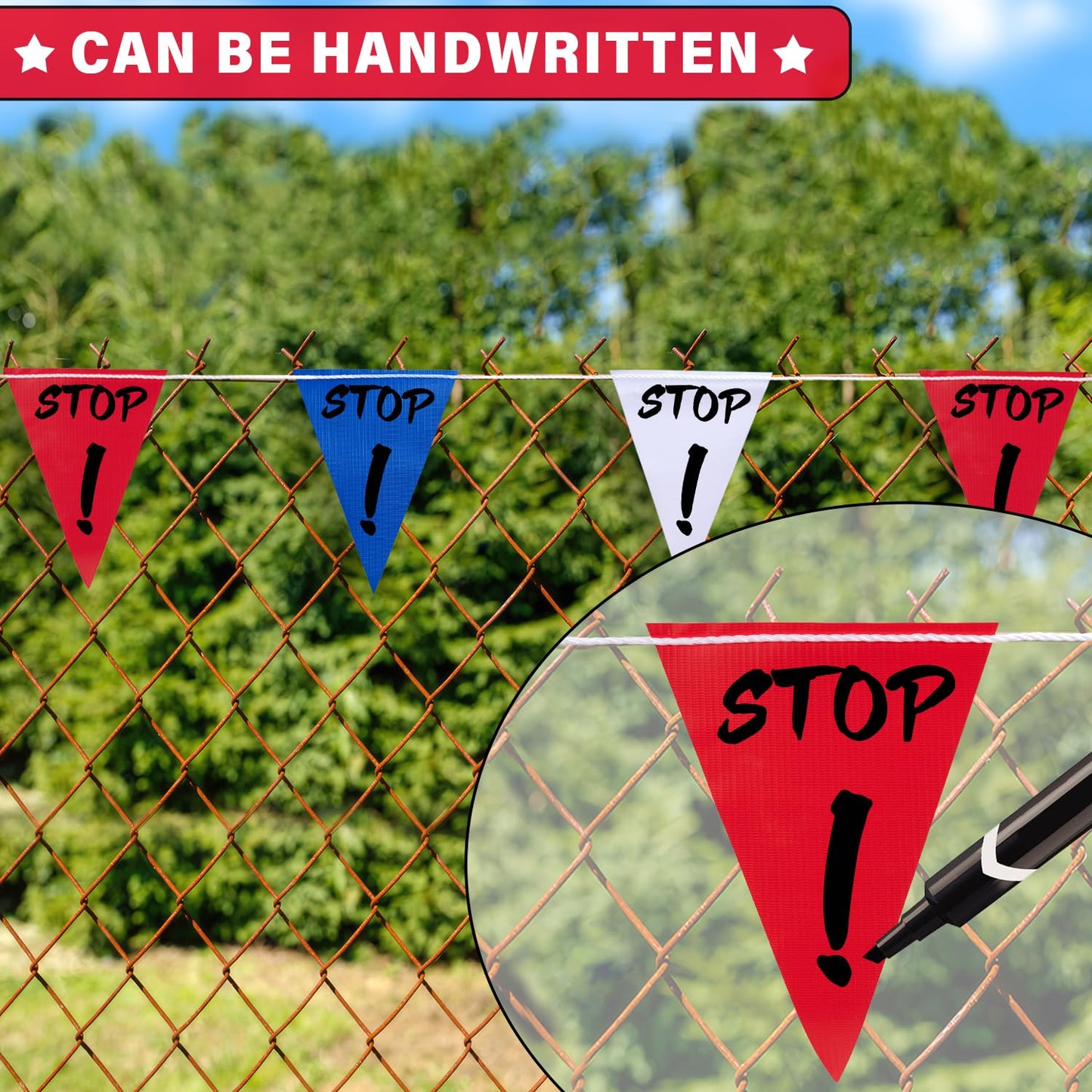 105ft Pennant Banner Flags, 7x10 Red Blue and White 45 Pcs High Visibility Safety Flagging on String, Triangle Pool Flag for Backstroke, Construction Events Party Decoration Parking Marking Outside