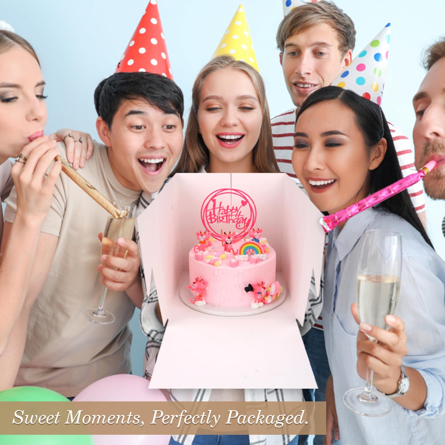 Cakebon Cake Boxes with Drums - 8 Inch Round White Cake Boards/Base para Pasteles (3-Pack) - Caja para Pasteles with Window for Birthdays, Weddings and Parties